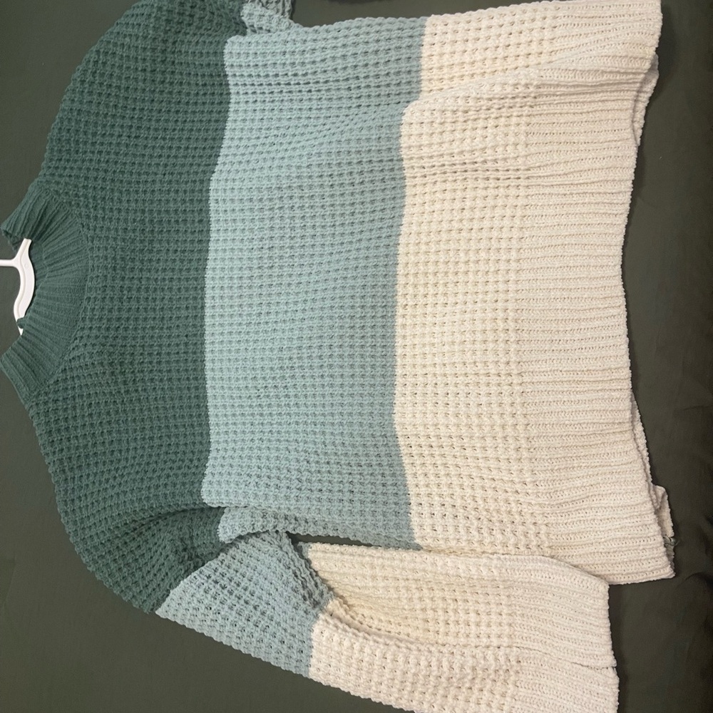 Pink Rose Green and Blue Crew Neck Sweater